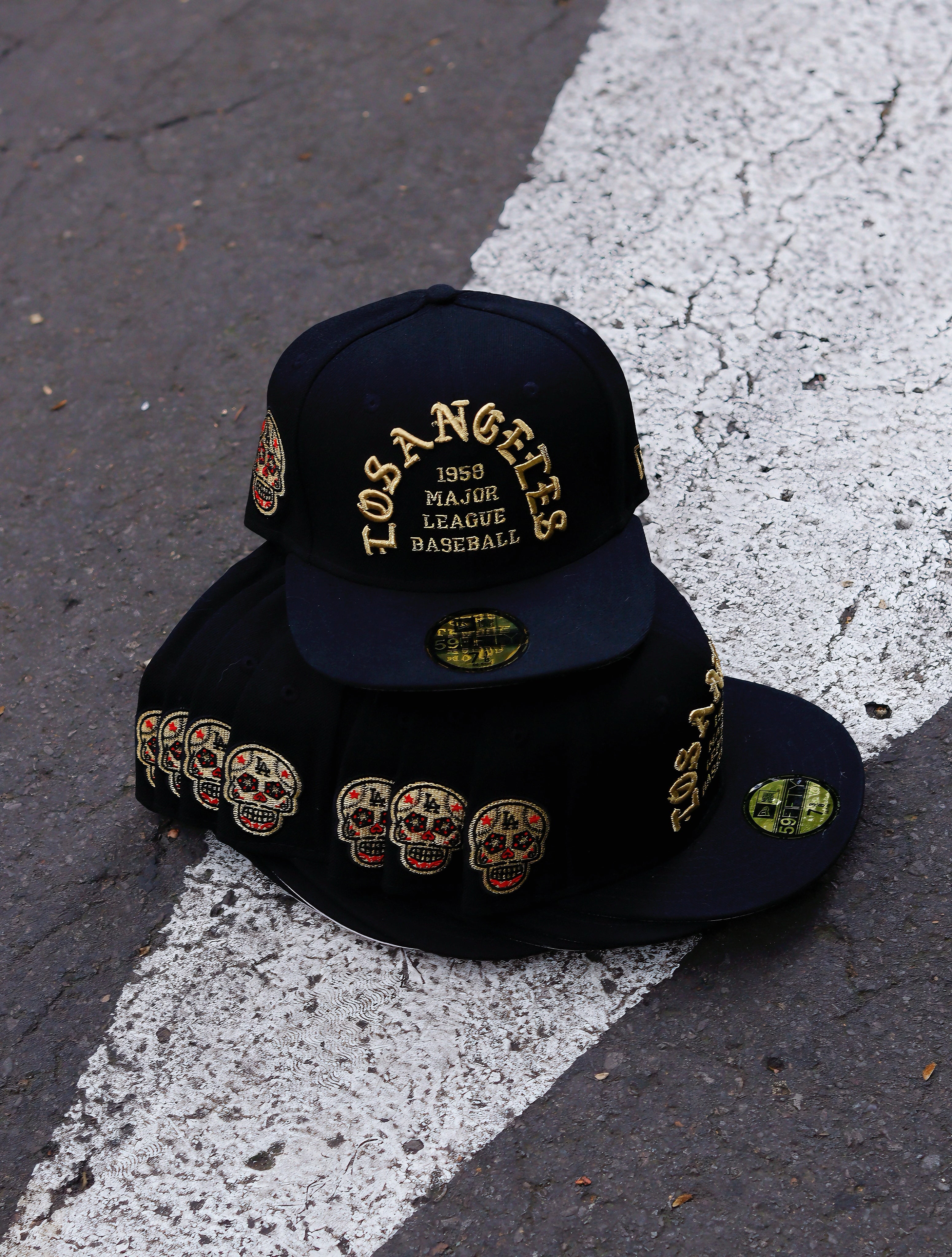 Cap LA Dodgers Black Gold Skull Negro y oro