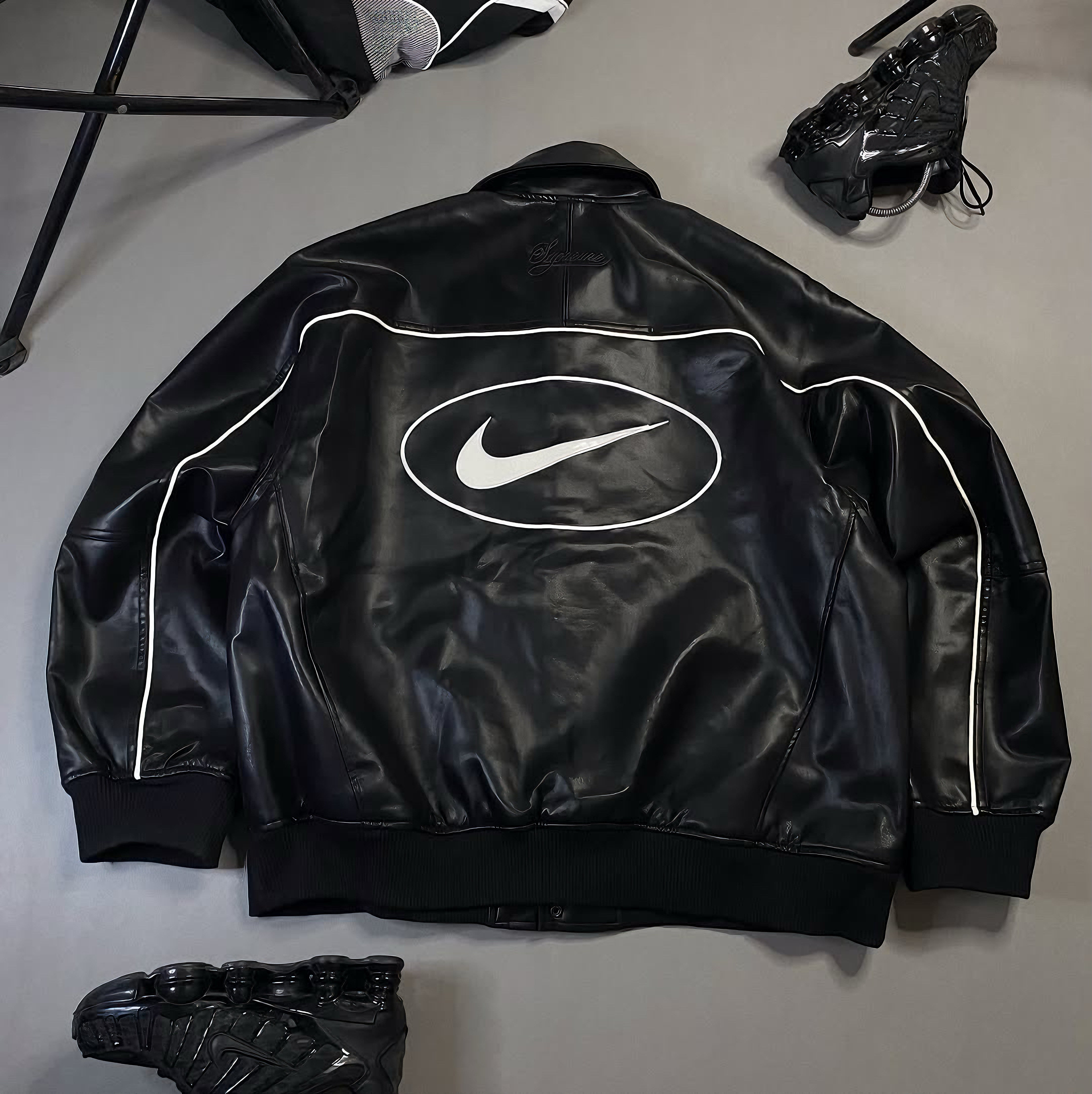 SUPREME NIKE LEATHER VARSITY JACKET BLACK
