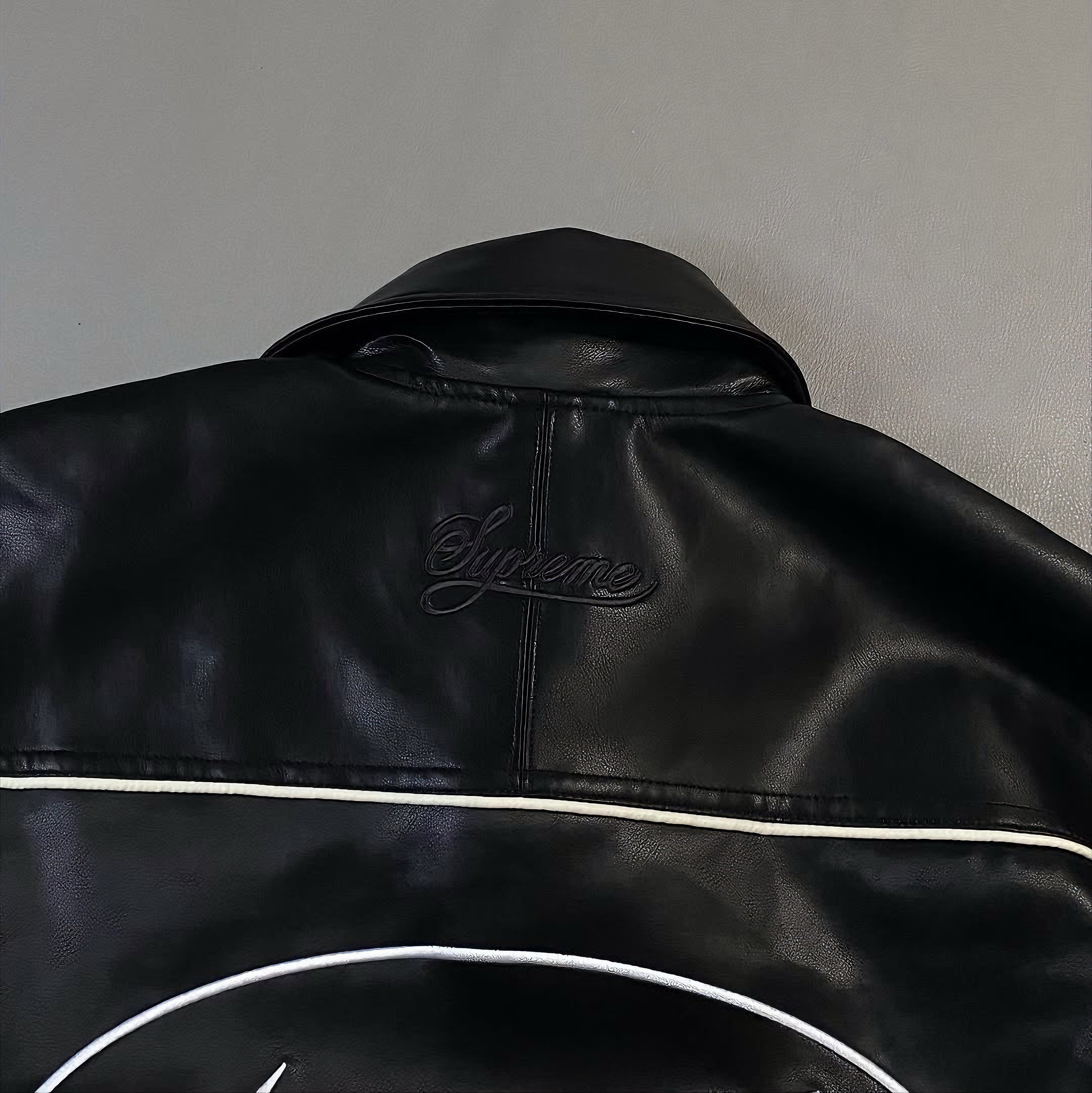 SUPREME NIKE LEATHER VARSITY JACKET BLACK