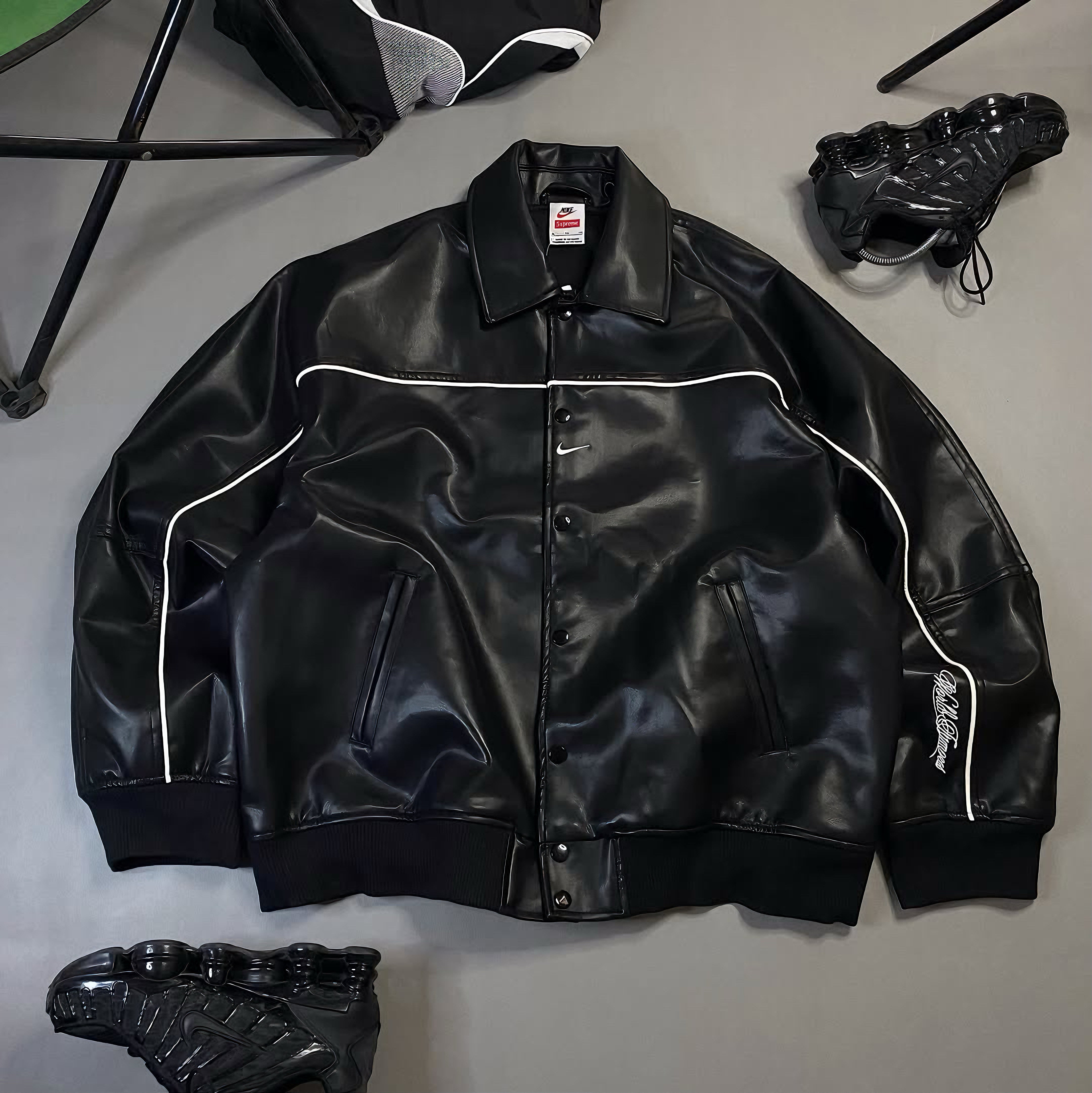 SUPREME NIKE LEATHER VARSITY JACKET BLACK