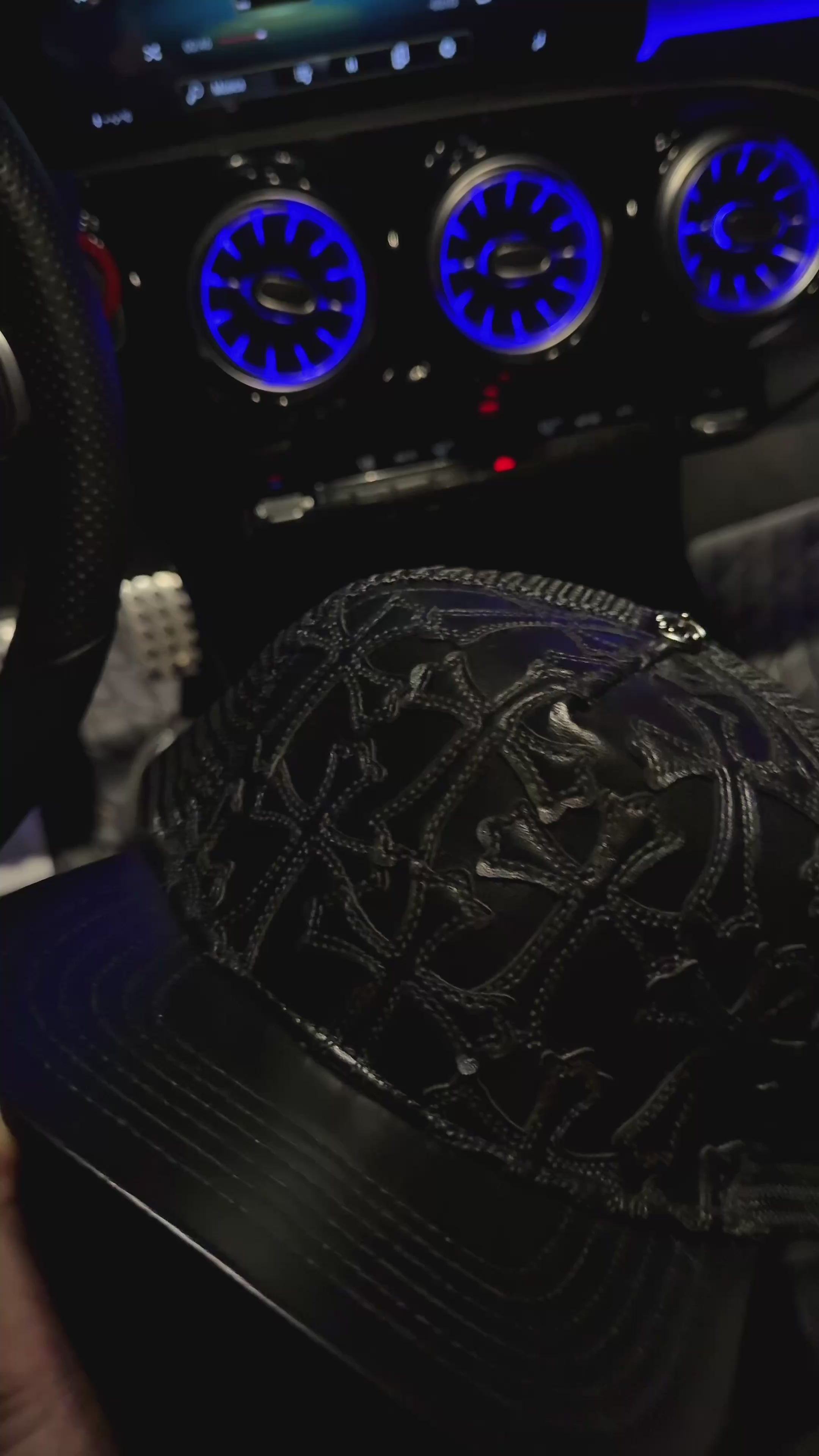 CHROME HEARTS
CEMETERY CROSS LEATHER STITCHED TRUCKER HAT "BLACK"